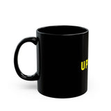 Upland Logo Black Coffee Mug — Yellow UPLAND Design (11oz, 15oz)