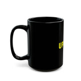 Upland Logo Black Coffee Mug — Yellow UPLAND Design (11oz, 15oz)