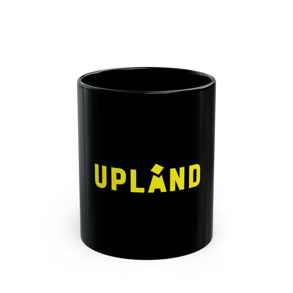 Upland Logo Black Coffee Mug — Yellow UPLAND Design (11oz, 15oz)